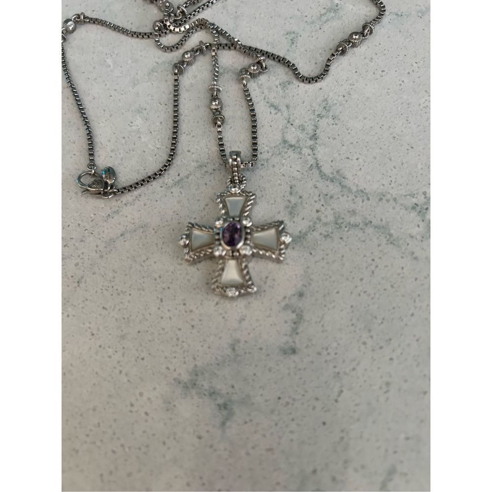 Judith Ripka Silver Cross Pendant with Mother-of-Pearl and Purple Stone - Picture 5 of 9